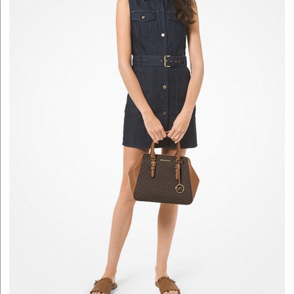 MICHAEL KORS CHARLOTTE LARGE SATCHEL BROWN MULTI - Picture 4 of 16